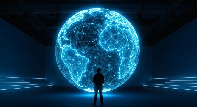 Global Network Connection With Person In A Futuristic Setting