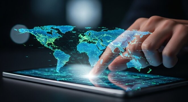 Global Network Connections Via Digital Tablet Touchscreen Interface