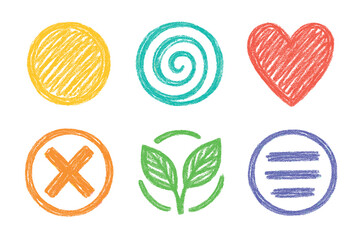 Creative symbols for design projects with vibrant colors and shapes. Set of 6 vector illustration