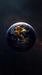 Obraz premium Earth seen from space at night with city lights illuminating continents