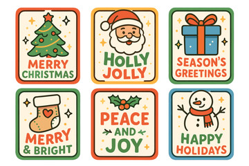 Fototapeta premium Cheerful holiday greetings with festive designs and colors. Set of 6 vector illustration