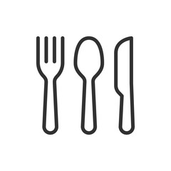 Fork, spoon and knife, linear icon. Cutlery set for meals and table setting. Line with editable stroke.
