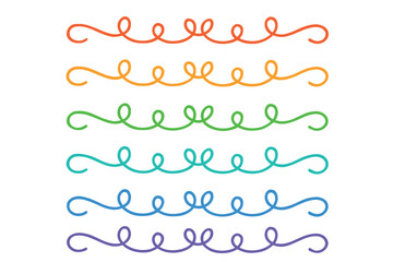 Colorful decorative swirls for creative designs and crafts. Set of 6 vector illustration