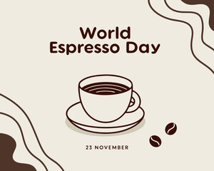 Celebrating World Espresso Day on 23 November with a Minimalist Coffee Cup Illustration and Brown Accents