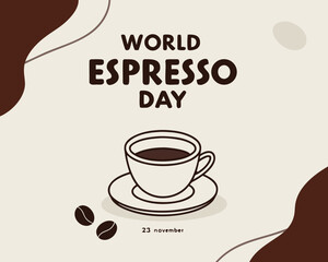 World Espresso Day Illustration with Cup of Espresso and Coffee Beans Celebrated on November 23rd