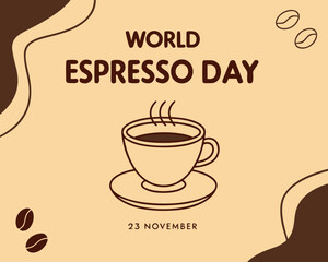 Celebrating World Espresso Day on November 23rd with a Warm Cup and Coffee Beans graphic