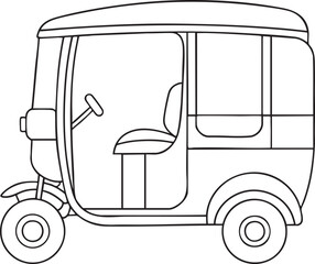 Auto rickshaw outline drawing illustration representing urban mobility and design theme