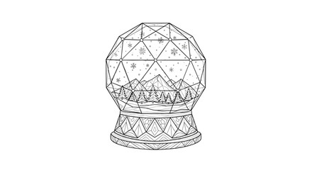 Geometric snow globe with polygonal landscape and winter motifs  