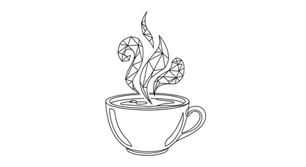 Hot cocoa in a cup with modern geometric patterns and steam  