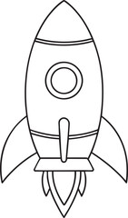 Rocket ship outline illustration for outer space exploration and kids creative learning