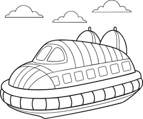 Kids hovercraft drawing illustration with clouds and engines for creative fun art