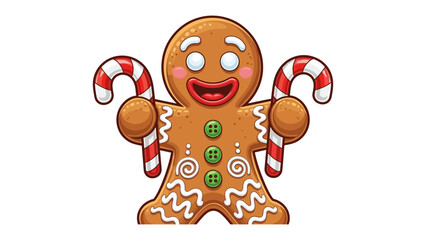 Gingerbread Man's Holiday Cheer: A jolly gingerbread man, adorned with sweet icing details and holding candy canes, radiates holiday warmth and delight.