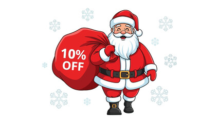 Santa's Festive Gift of Savings: cheerful and round-bellied Santa, smiles broadly as he carries a sack brimming with surprises, offering a delightful 10% off promotion.
