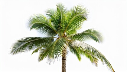 a lush green coconut palm tree with fronds isolated on a white background background removed
