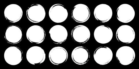 Grunge circles, brush strokes, lines, ink smudges, hand-drawn scribble shapes. Handmade sketchy marks, acrylic stains, charcoal streaks. Paint textures, dry brush effect. Vector illustration