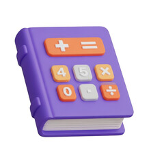 Fun 3d purple calculator book icon representing education and learning
