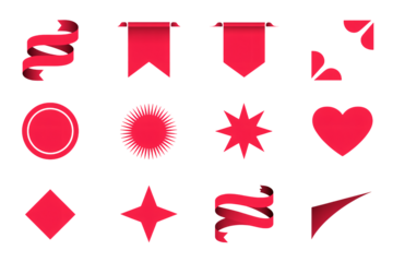 Dynamic red ribbons, badges, and shapes, perfect for adding visual flair to your modern design projects and creative content