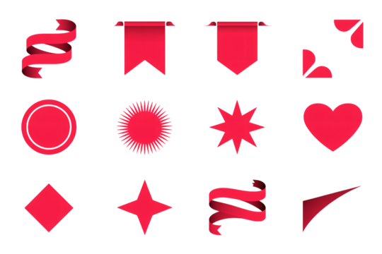 Dynamic red ribbons, badges, and shapes, perfect for adding visual flair to your modern design projects and creative content