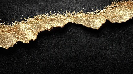 Jagged golden edge with sparkling glitter on a textured black background