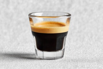 Bold Black Coffee in Clear Glass on Light Gray Surface