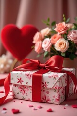 Elegant floral gift with red ribbon and heart decor for romantic Valentine's Day surprises and heartfelt birthday celebrations