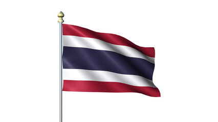 Thailand national Waving flag with flagpole on transparent background