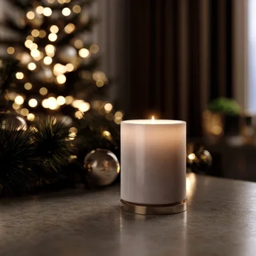 Warm festive candle holder with blank surface and soft light