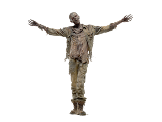  Full-body shot of a zombie with arms outstretched, isolated on a white background