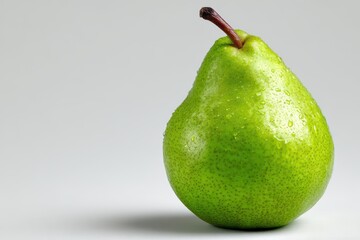 Fresh Green Pear with Water Droplets on White Background