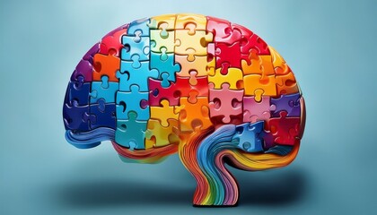 colorful puzzle pieces forming a brain representing intelligence problem solving and cognitive functions background removed