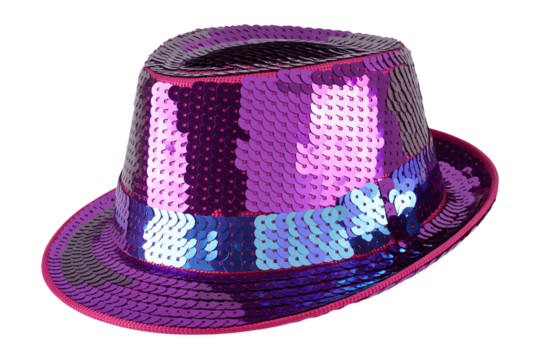 Sparkling purple sequin fedora hat, perfect for parties, celebrations, and adding a touch of glamour to any event or fashion statement