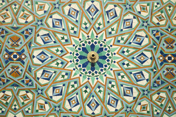Details of the mosaic on the fountain of the Hassan II mosque in the city of Casablanca, Morocco