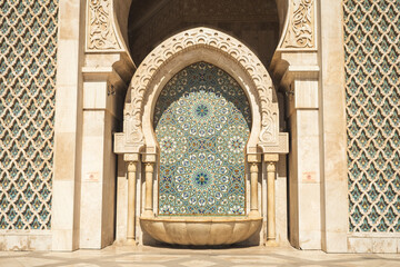 Fountain at the Hassan II mosque in the city of Casablanca, Morocco