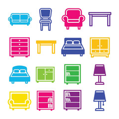 Iconic Furniture Collection: A vibrant assortment of furniture icons, meticulously arranged, representing the essence of home decor and interior design.
