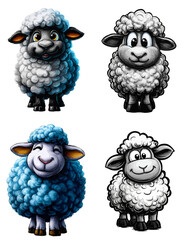 Fototapeta premium Cute Cartoon Sheep Set In Blue And