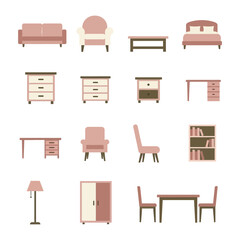 Interior Design Essentials: A comprehensive collection of furniture designs, featuring a variety of essential items to enhance any living space, rendered in a soft and inviting palette.