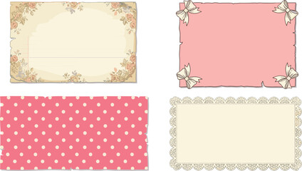 Four decorative frames: floral, bows, polka dots, and lace on transparent background