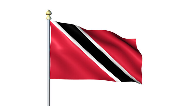 Trinidad and Tobago national Waving flag with flagpole on transparent background