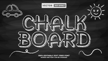 Customizable chalkboard handwriting comic crayon 3d typography for children. Back to school creative classroom book title editable typography design. 