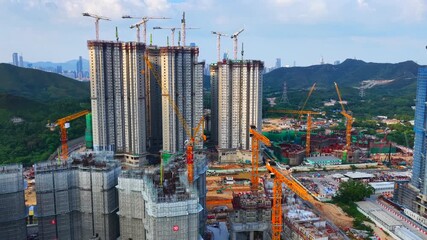 Skyview the Kwu Tung North new commercial and residential developments in Hong Kong New Territories, near Lok Ma Chau Futian, showcasing aerial views of urban construction in the Guangdong Hong Kong