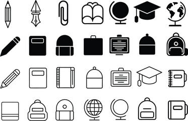 School and Education Supplies Icon Set .