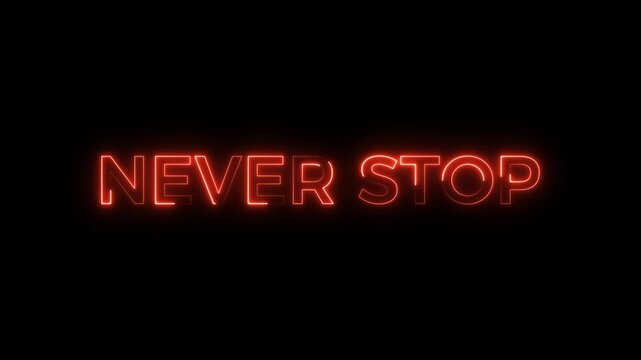 Neon Never Stop Icon Animation. Glowing Neon Light Never Stop Education Concept 4k Video. Background.