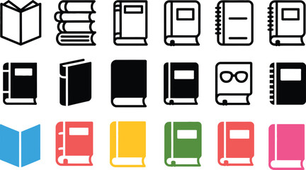 Collection of Book Icons in Various Styles .