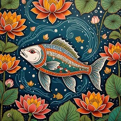 vector illustration of fish in colourful floral background