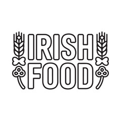 Irish food text with wheat and shamrock decorations