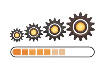 Progress concept with gears and loading bar representing process, achievement, business growth, technology, and success