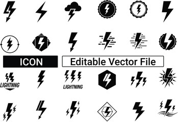 Dynamic Lightning Bolt Icon Collection for Energy and Power Concepts .