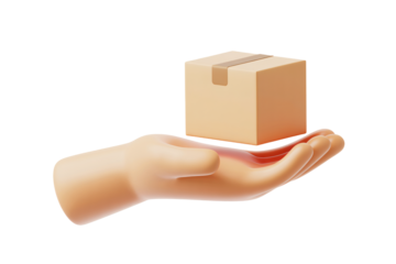 Delivering your order with care, a 3D hand gently holding a package, ready for delivery, perfect for e-commerce or logistics designs