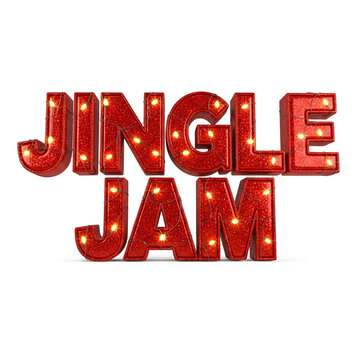 Festive jingle jam sign with sparkling Christmas lights