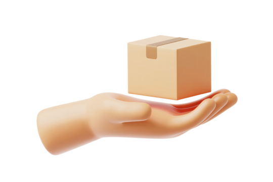Delivering your order with care, a 3D hand gently holding a package, ready for delivery, perfect for e-commerce or logistics designs